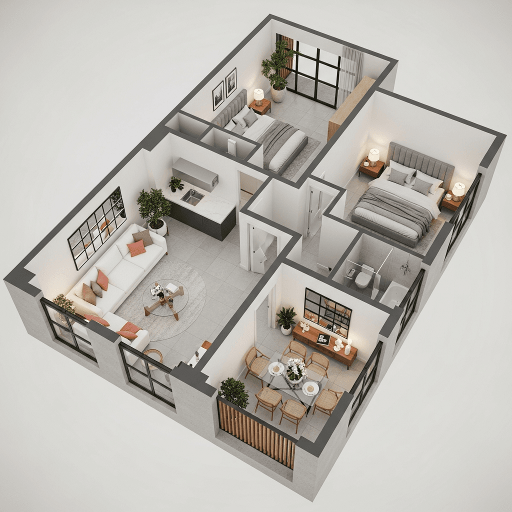 Sample Liivra 3D dollhouse — rotate, zoom, explore