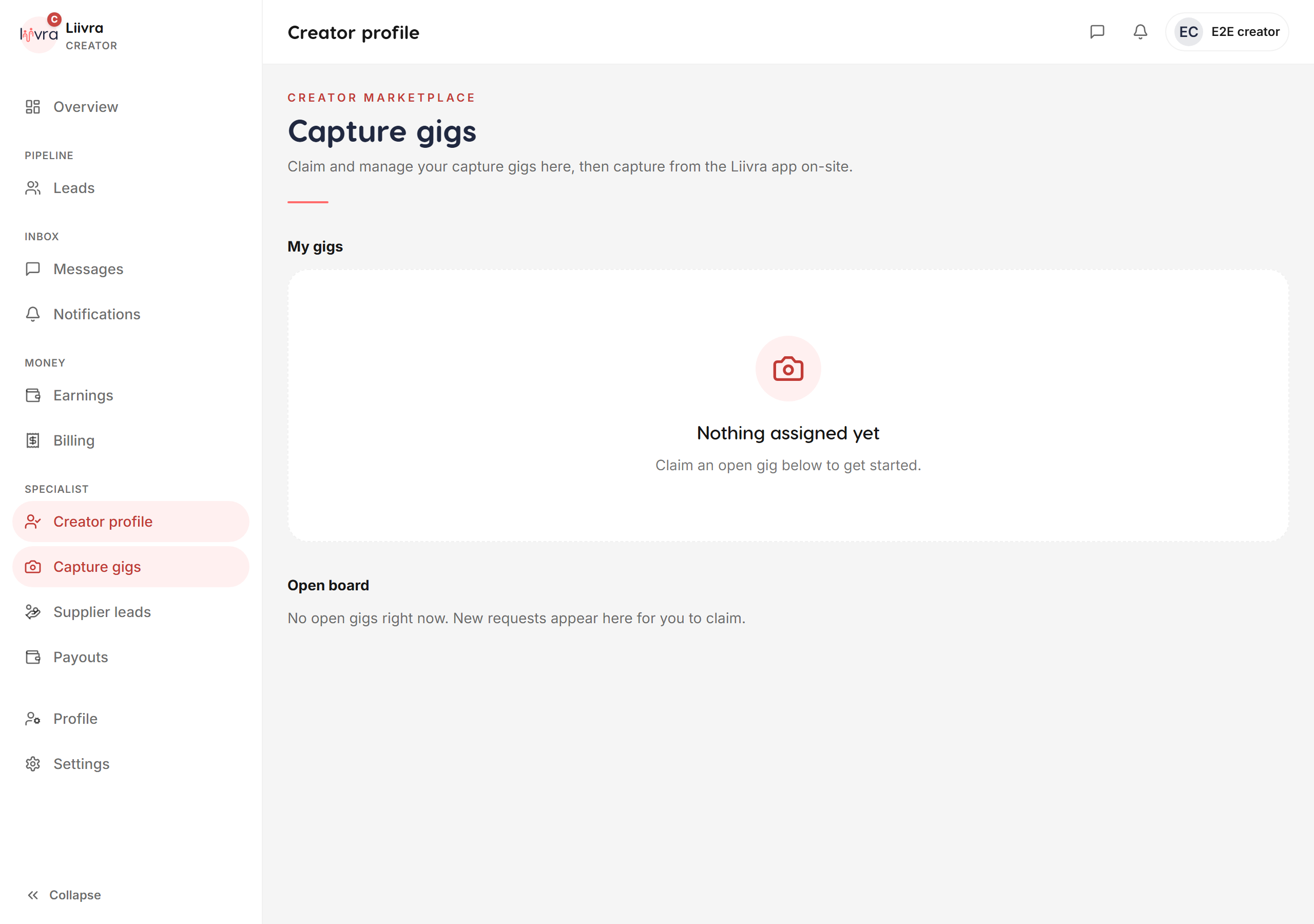 Creator gigs — Liivra web