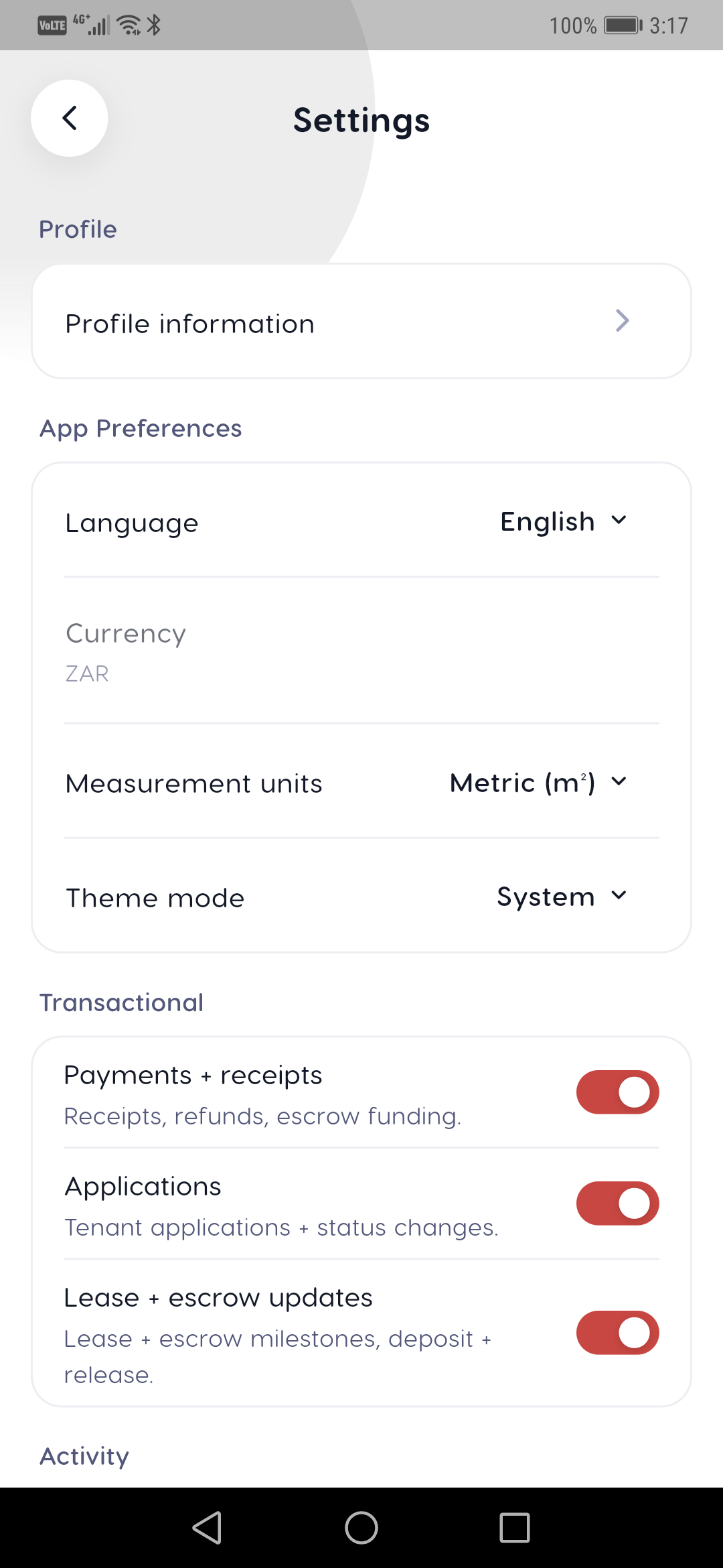 Security settings — Liivra app