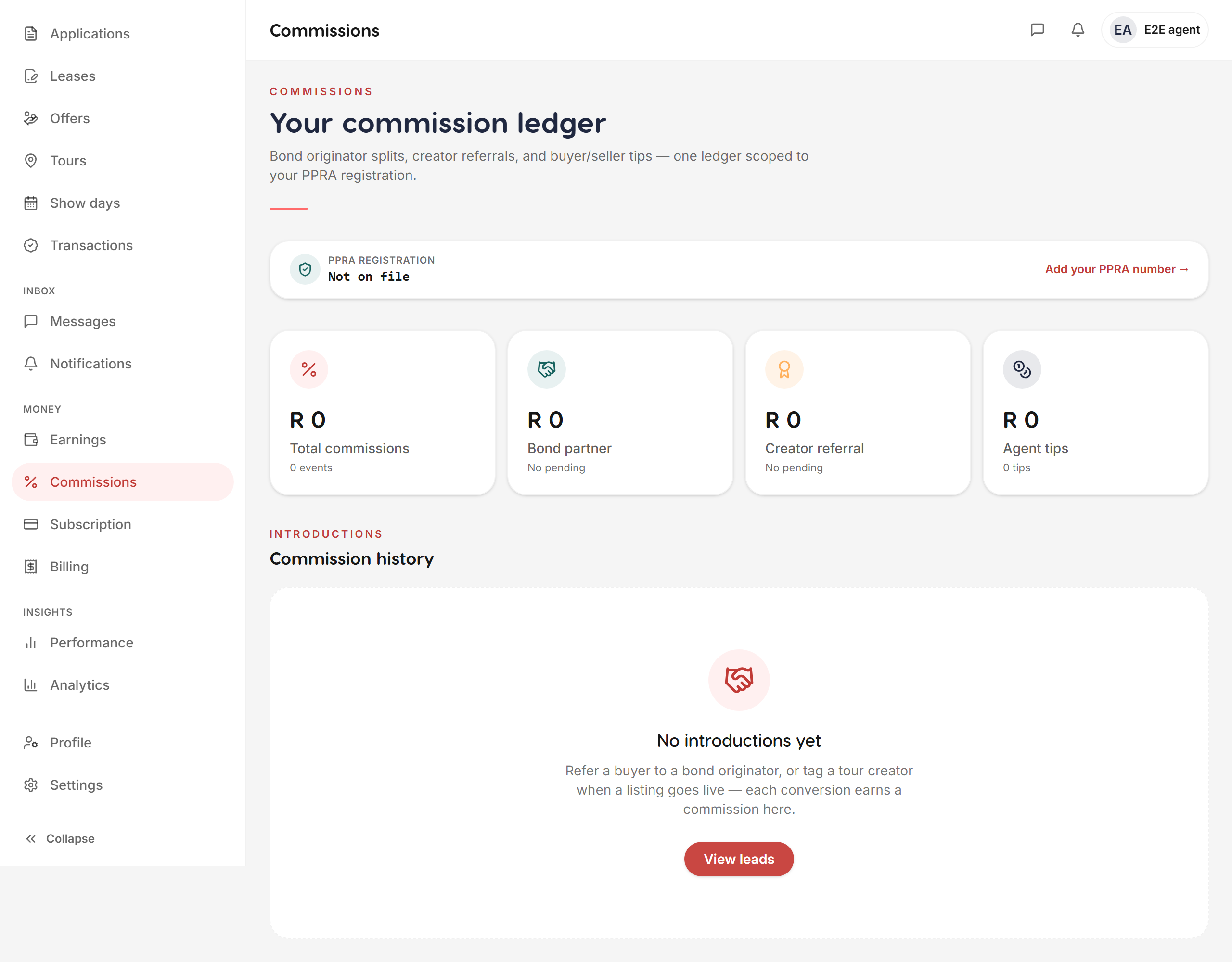 Commissions dashboard — Liivra web
