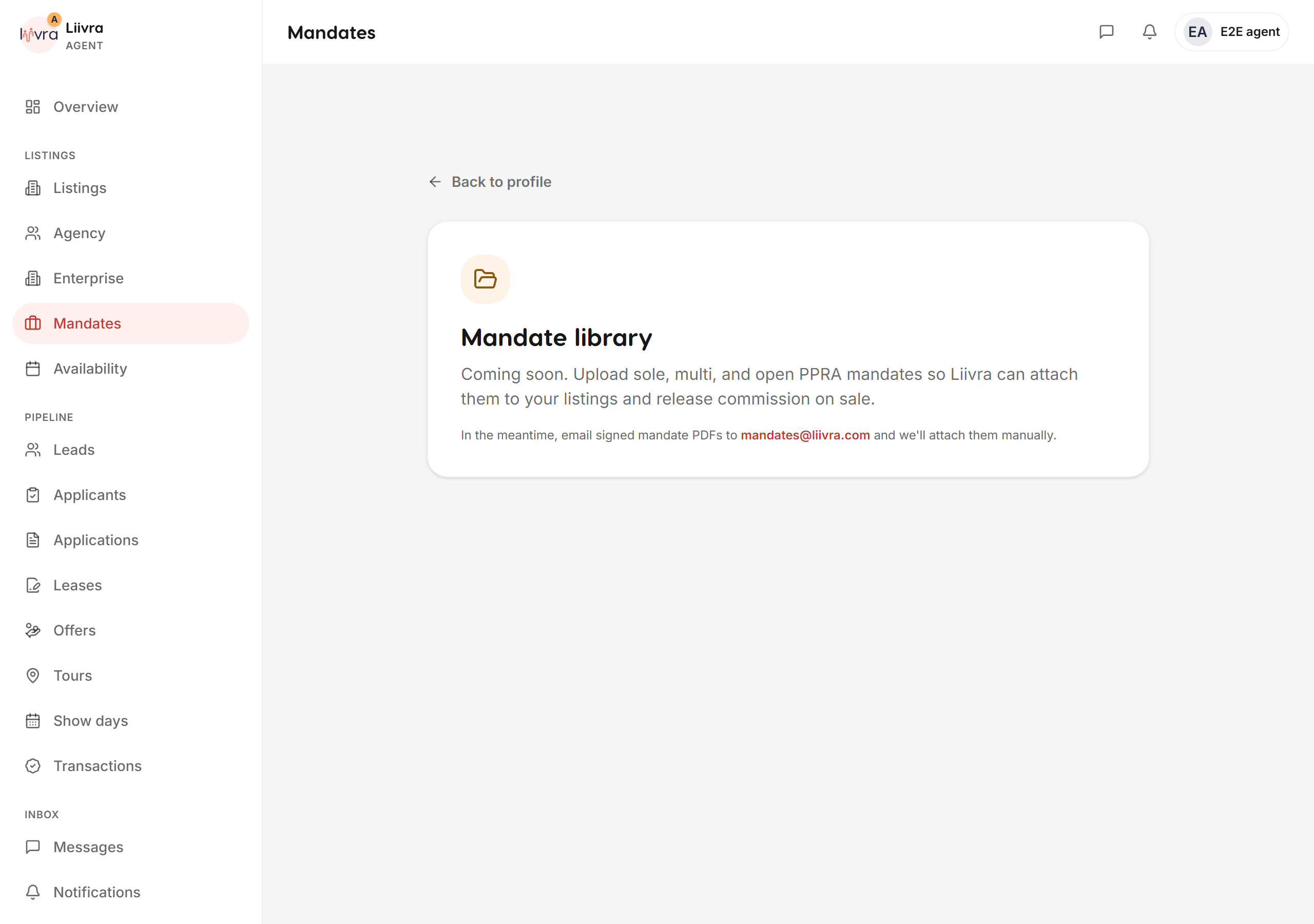 Agent mandates — Liivra web