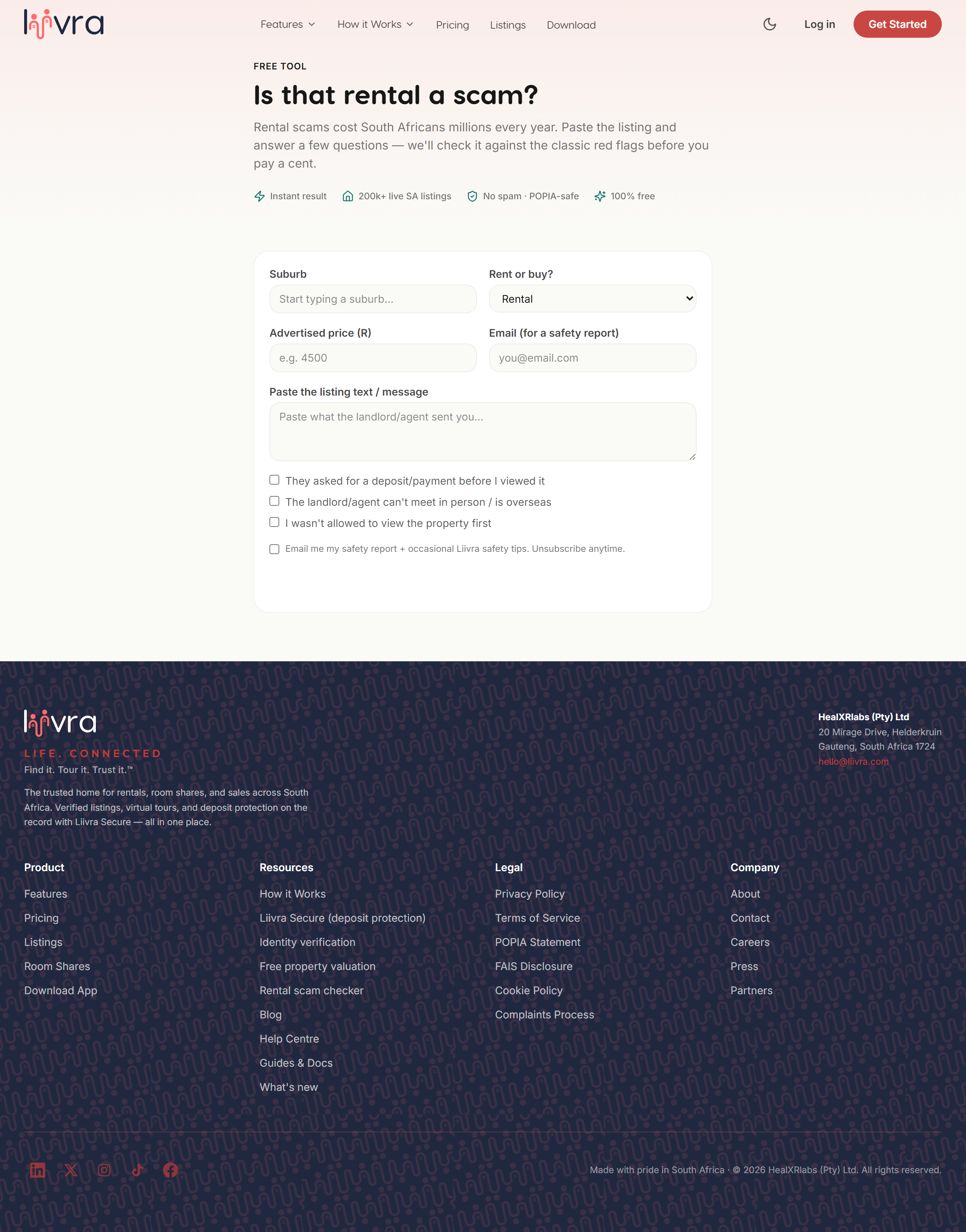 Scam check tool — Liivra web