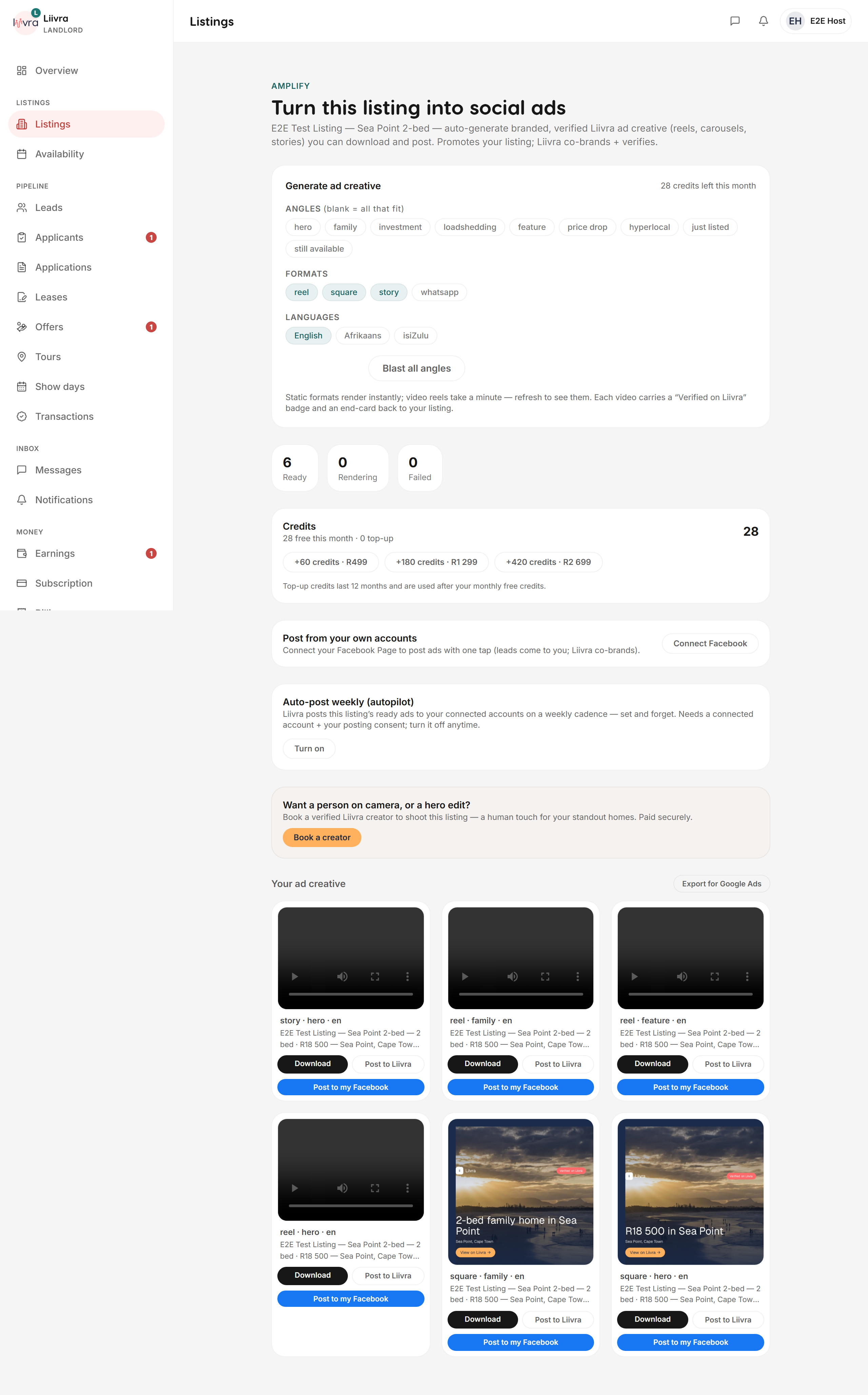 Amplify credit balance — Liivra web