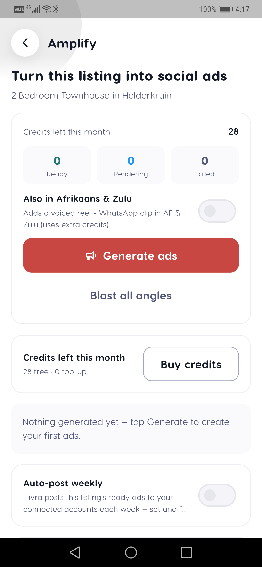 Amplify credit balance — Liivra app