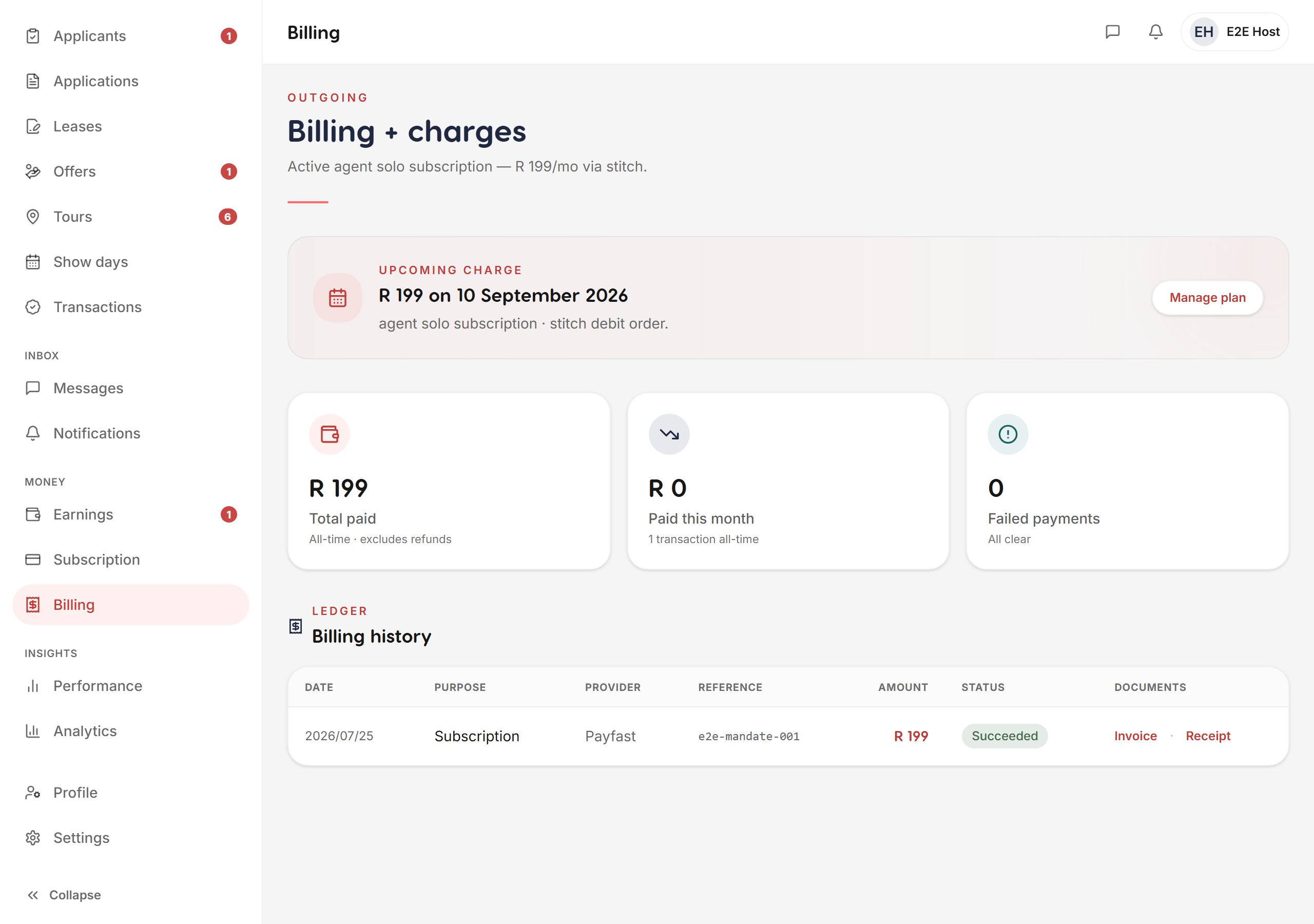 Billing history — Liivra web