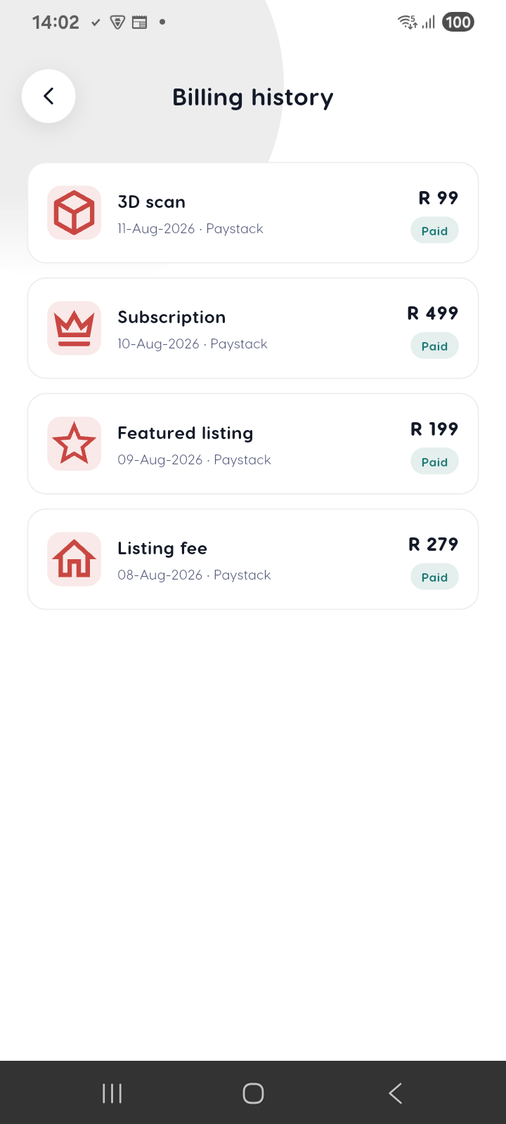 Billing history — Liivra app