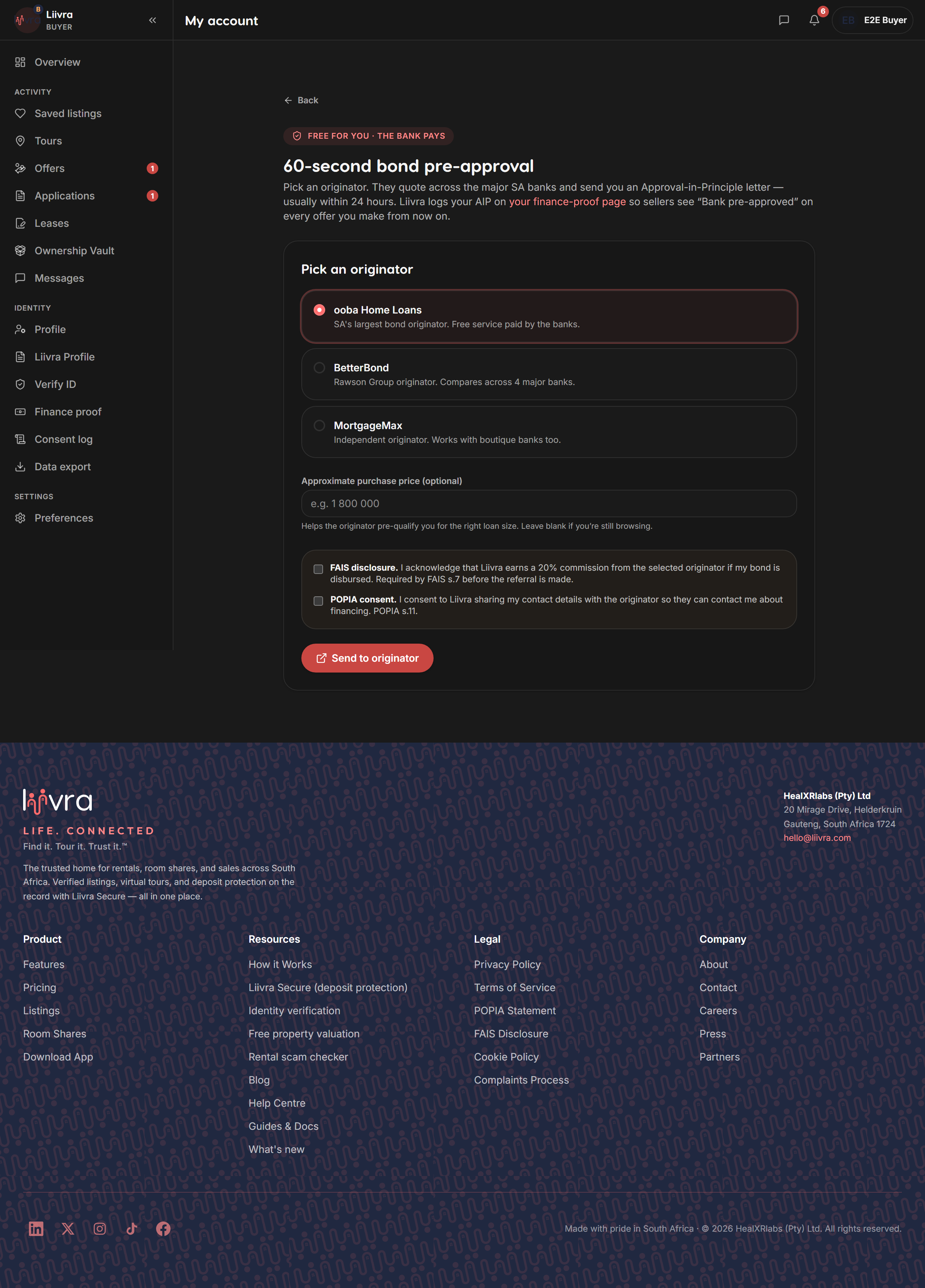 Bond referral start — Liivra web (dark)