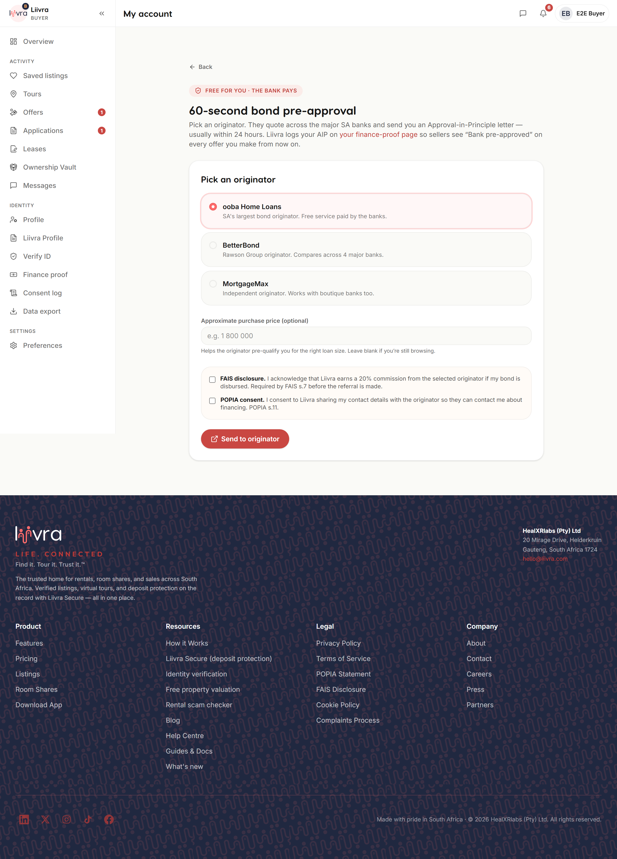 Bond referral start — Liivra web