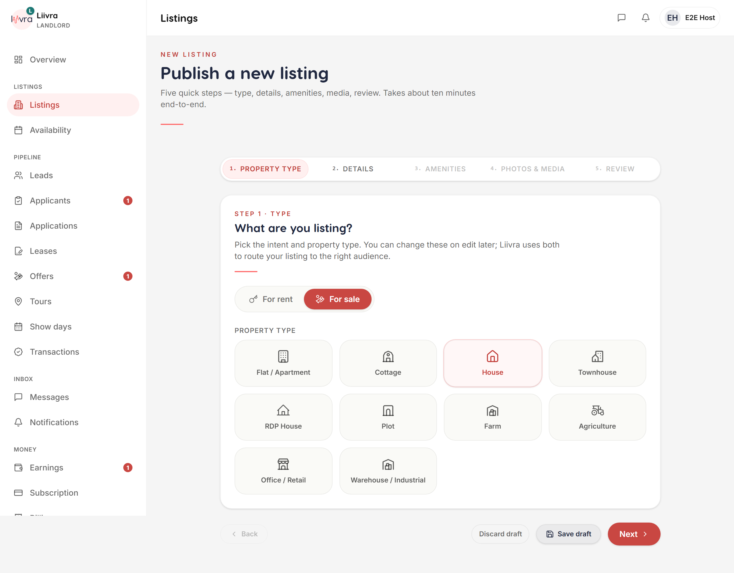 Wizard step 1 — Liivra web