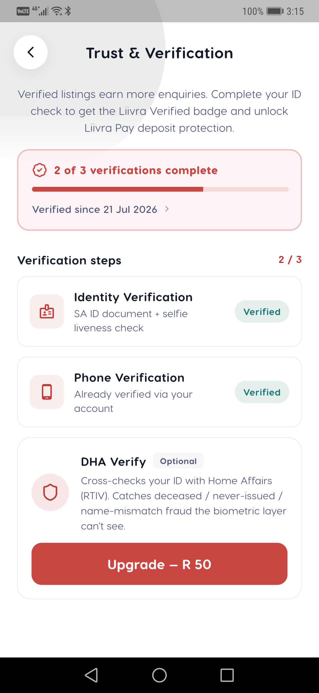 Dha check start — Liivra app