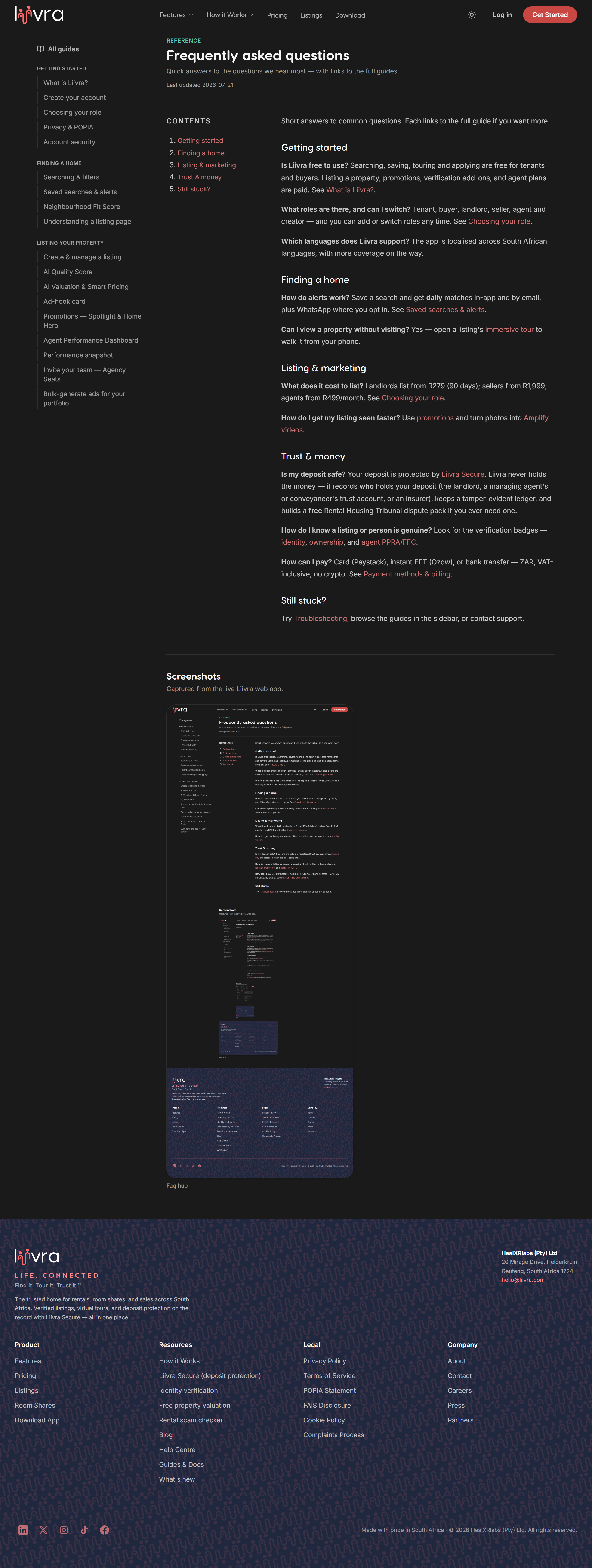 Faq hub — Liivra web (dark)