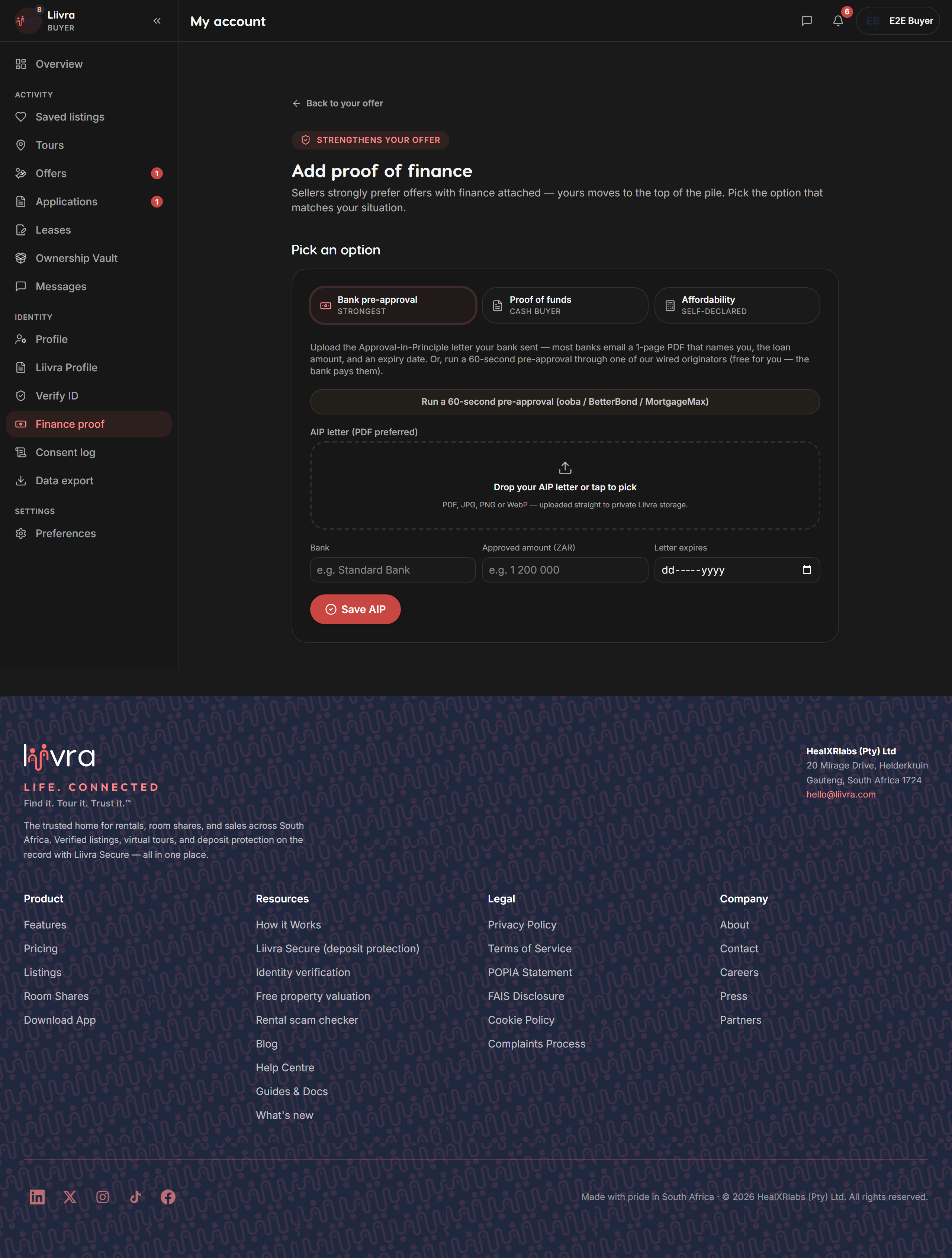 Income verify consent — Liivra web (dark)