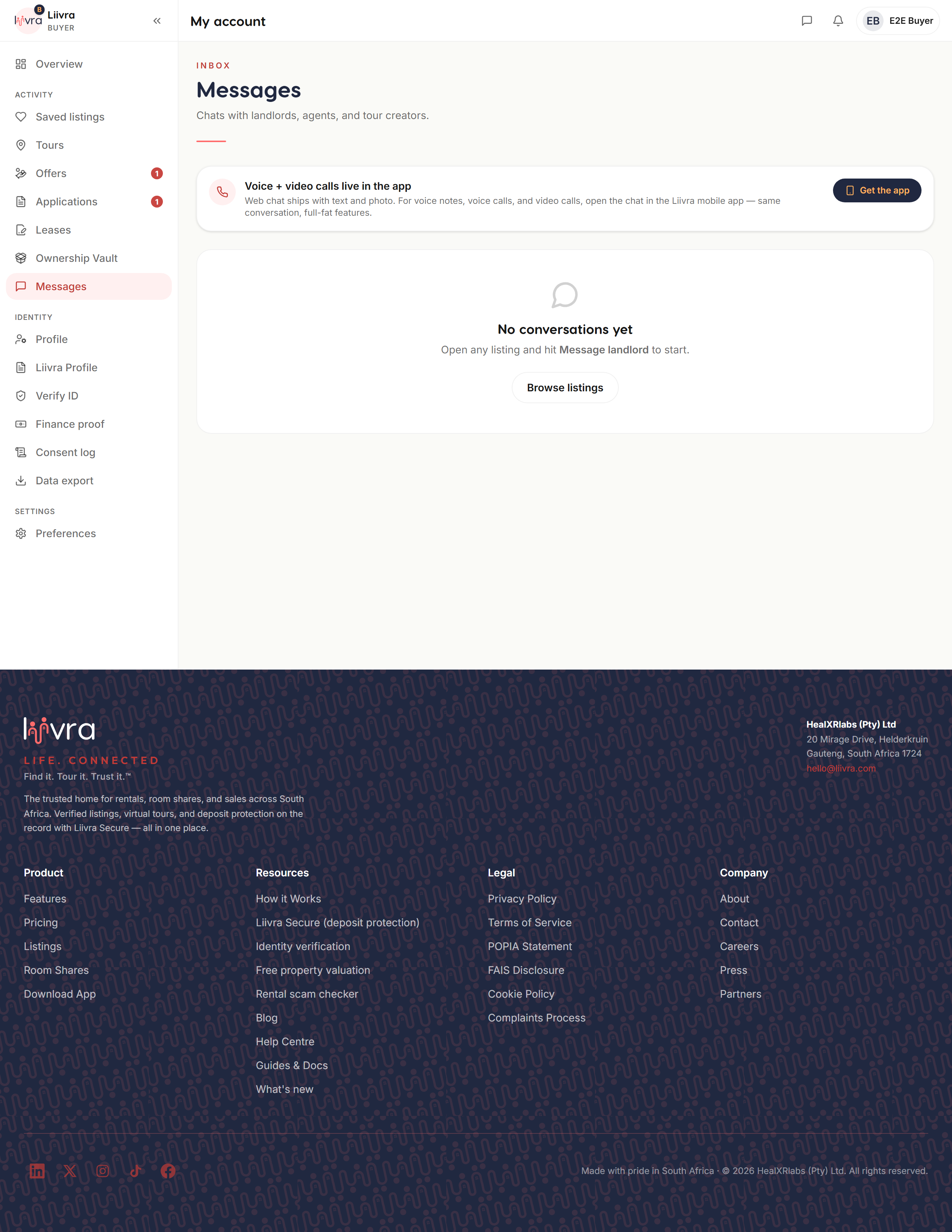 Account messages — Liivra web