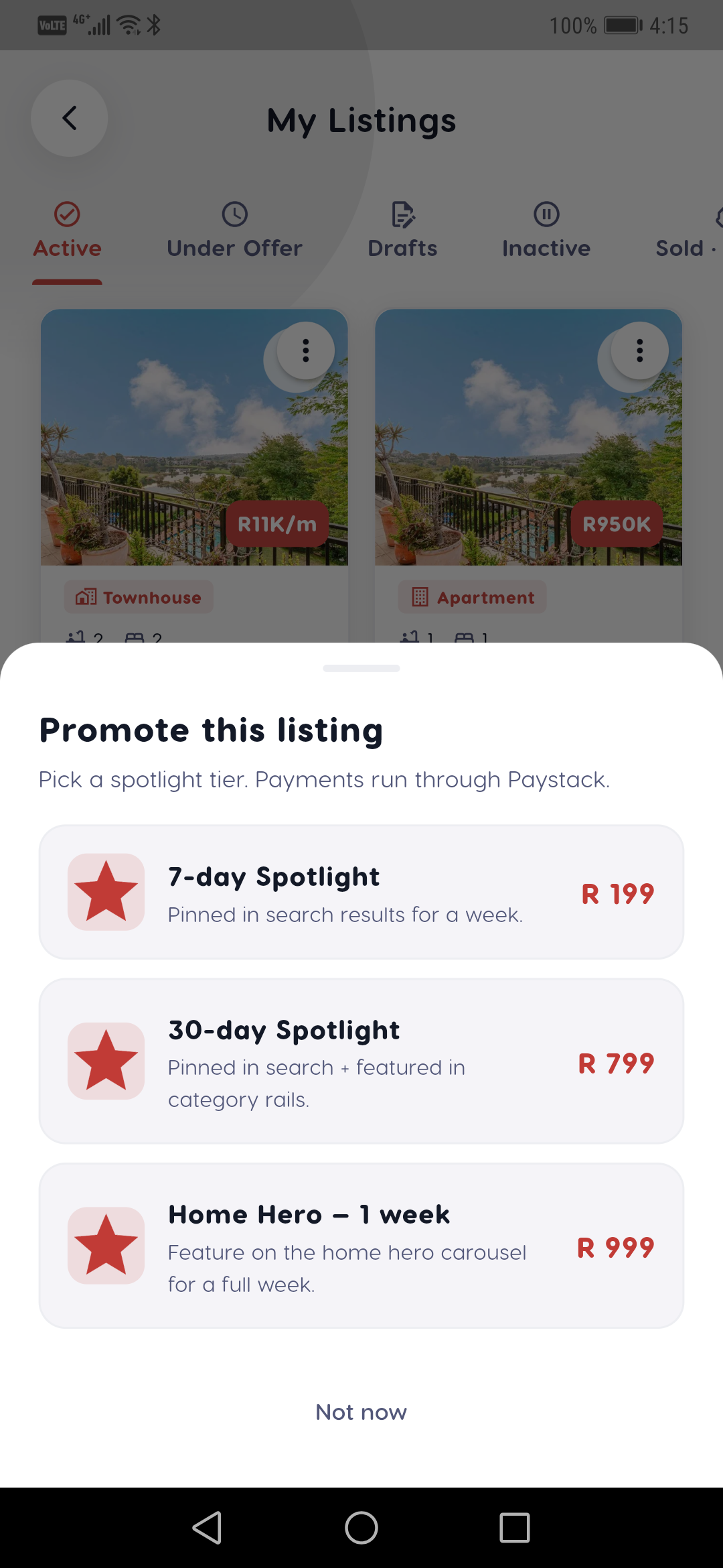 Promote listing sheet — Liivra app
