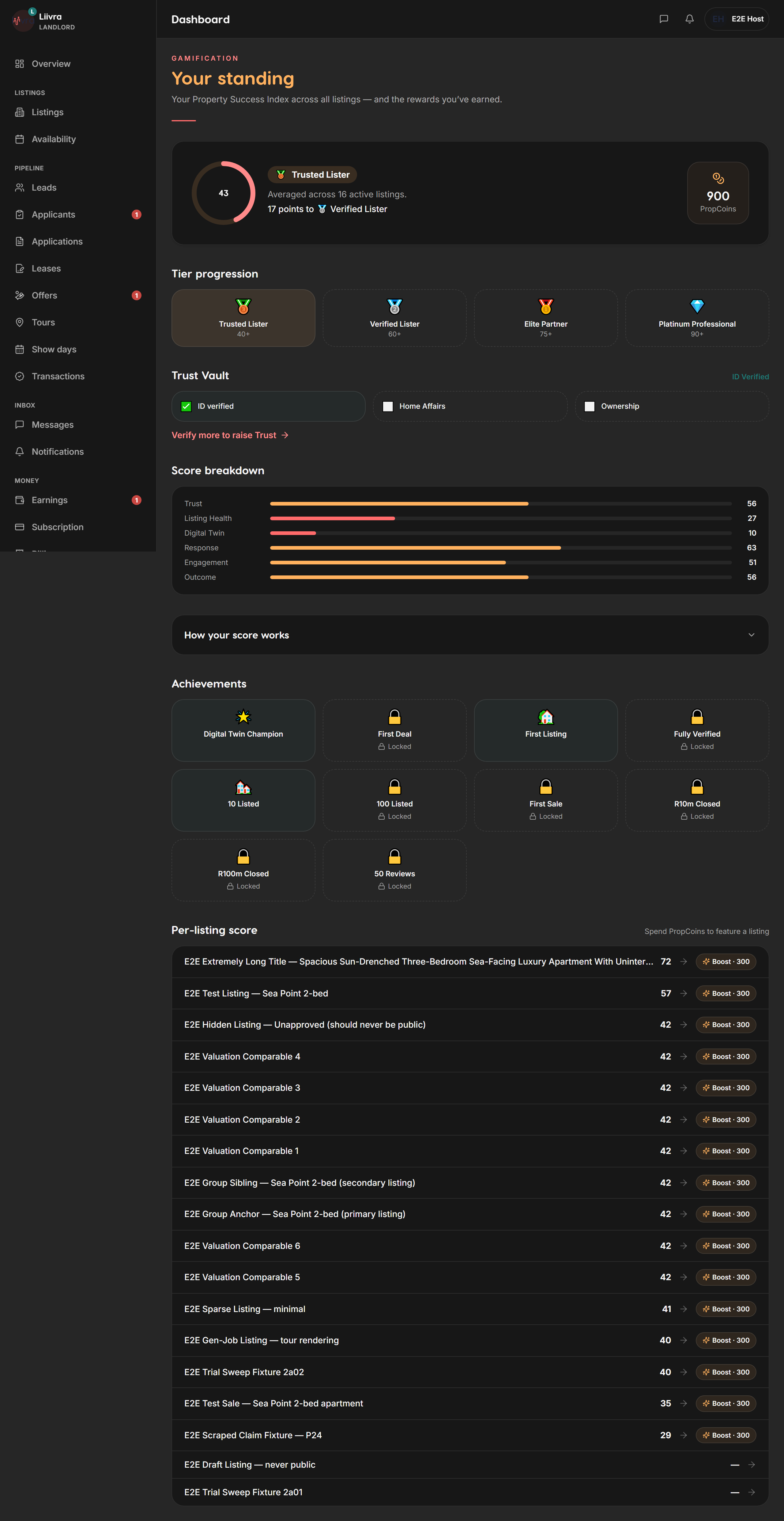 Standing index — Liivra web (dark)
