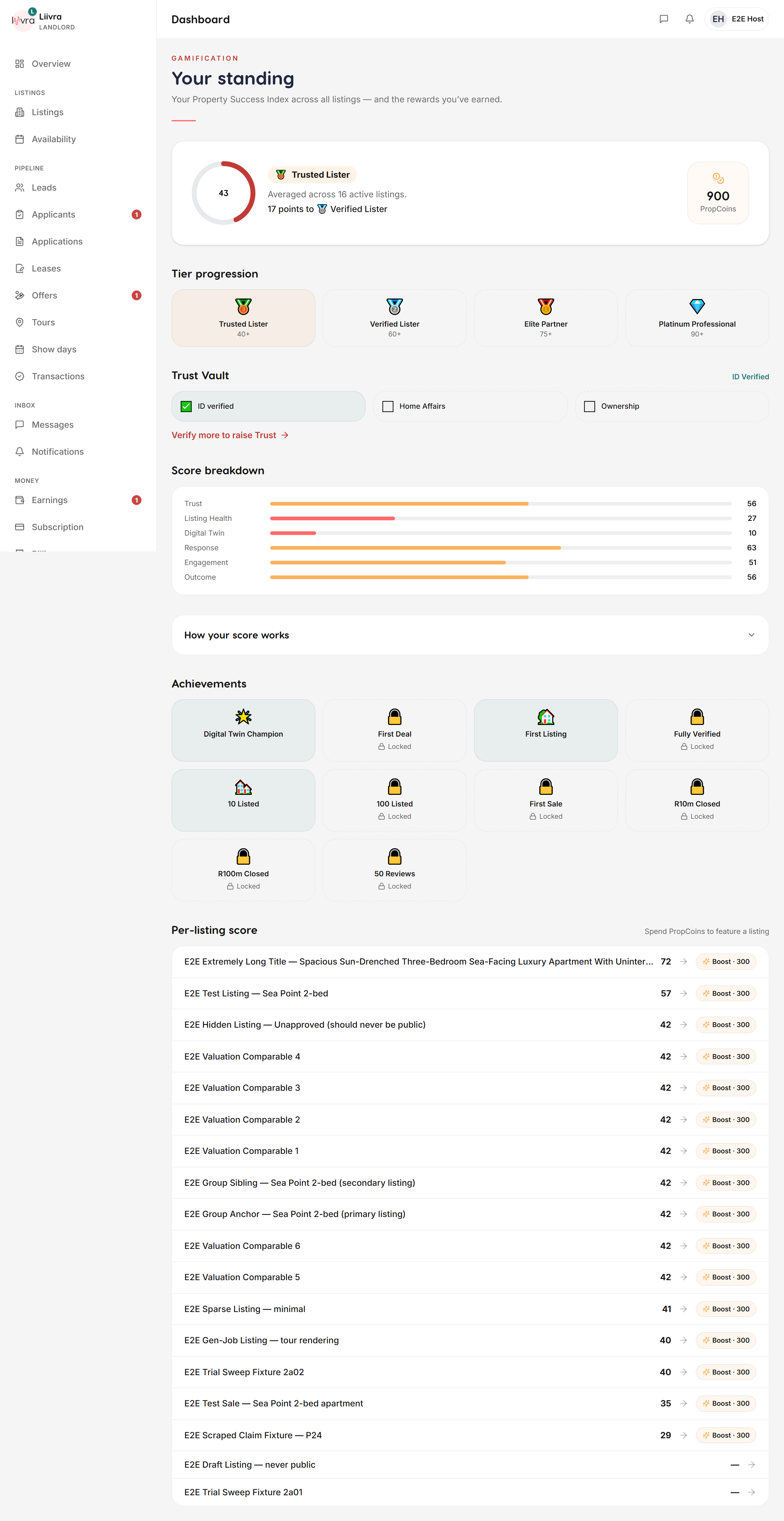Standing index — Liivra web
