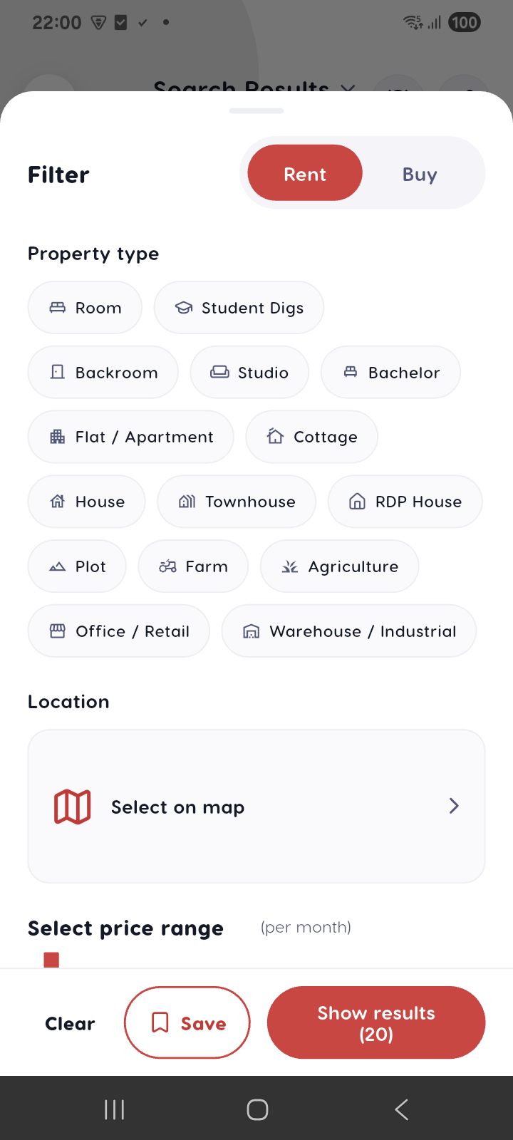 Search filters — Liivra app