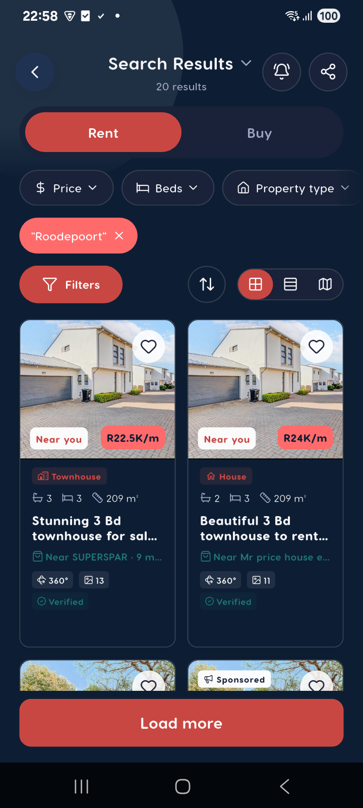 Search results — Liivra app (dark)