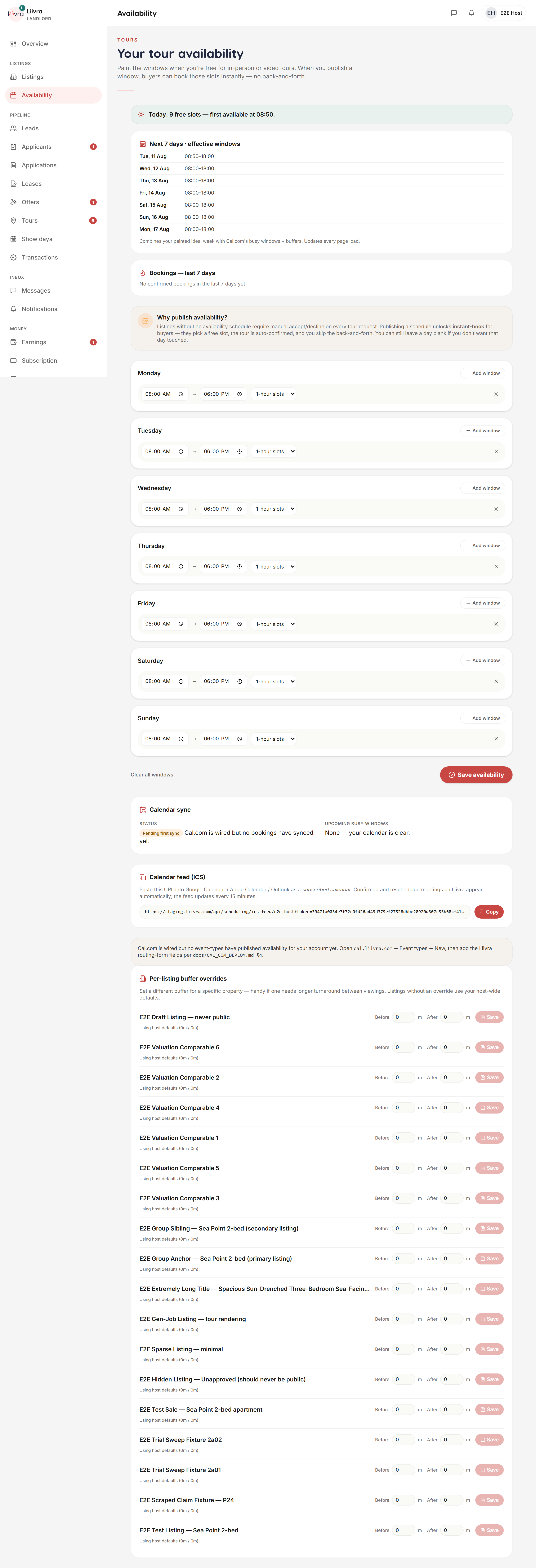 Availability editor — Liivra web