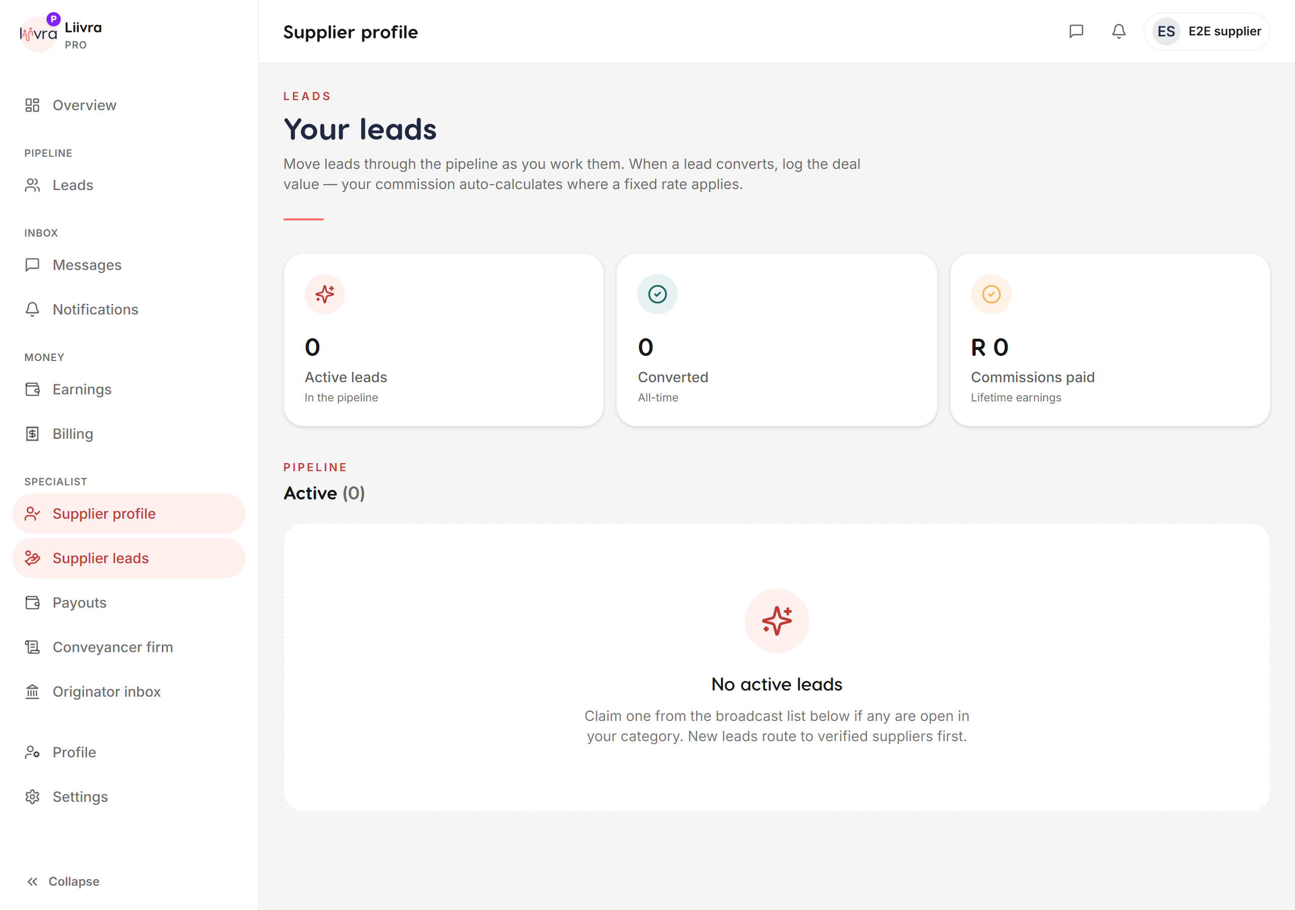 Supplier leads — Liivra web