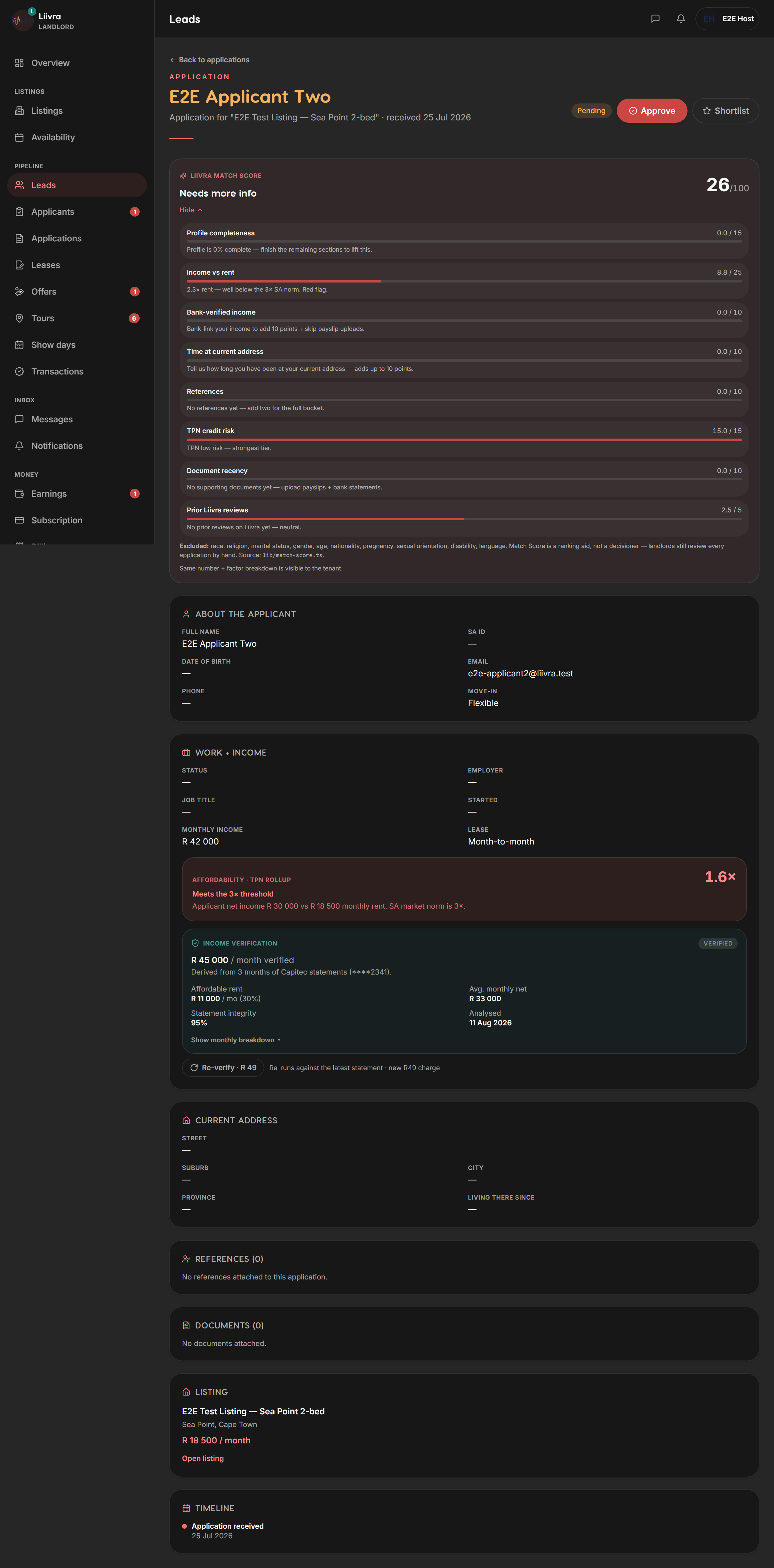 Income report card — Liivra web (dark)