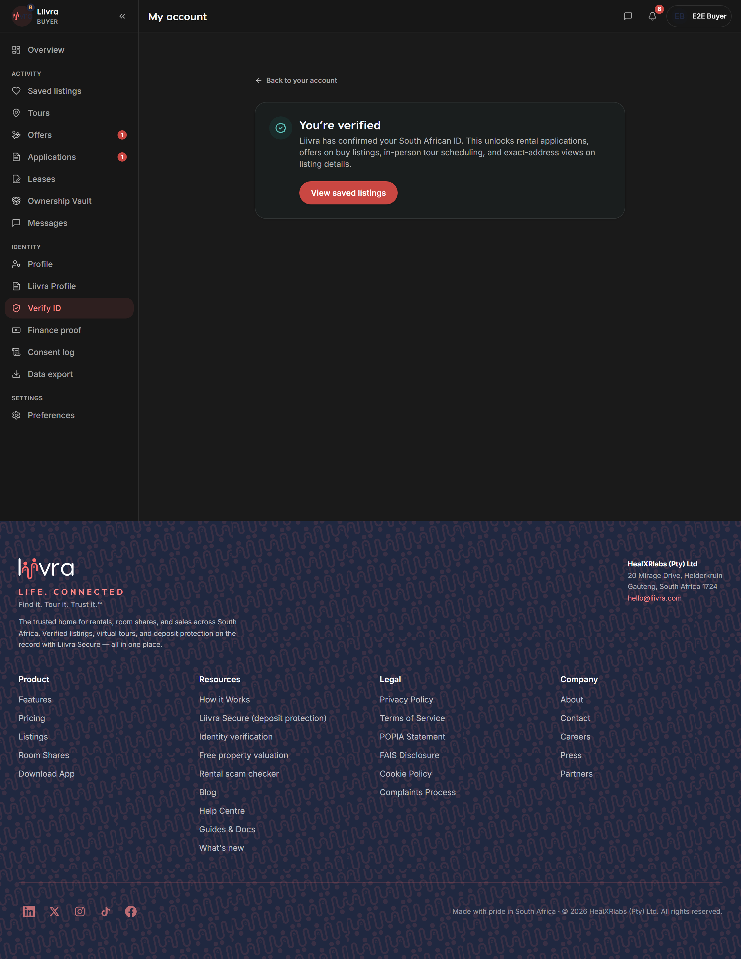 Verification ladder — Liivra web (dark)
