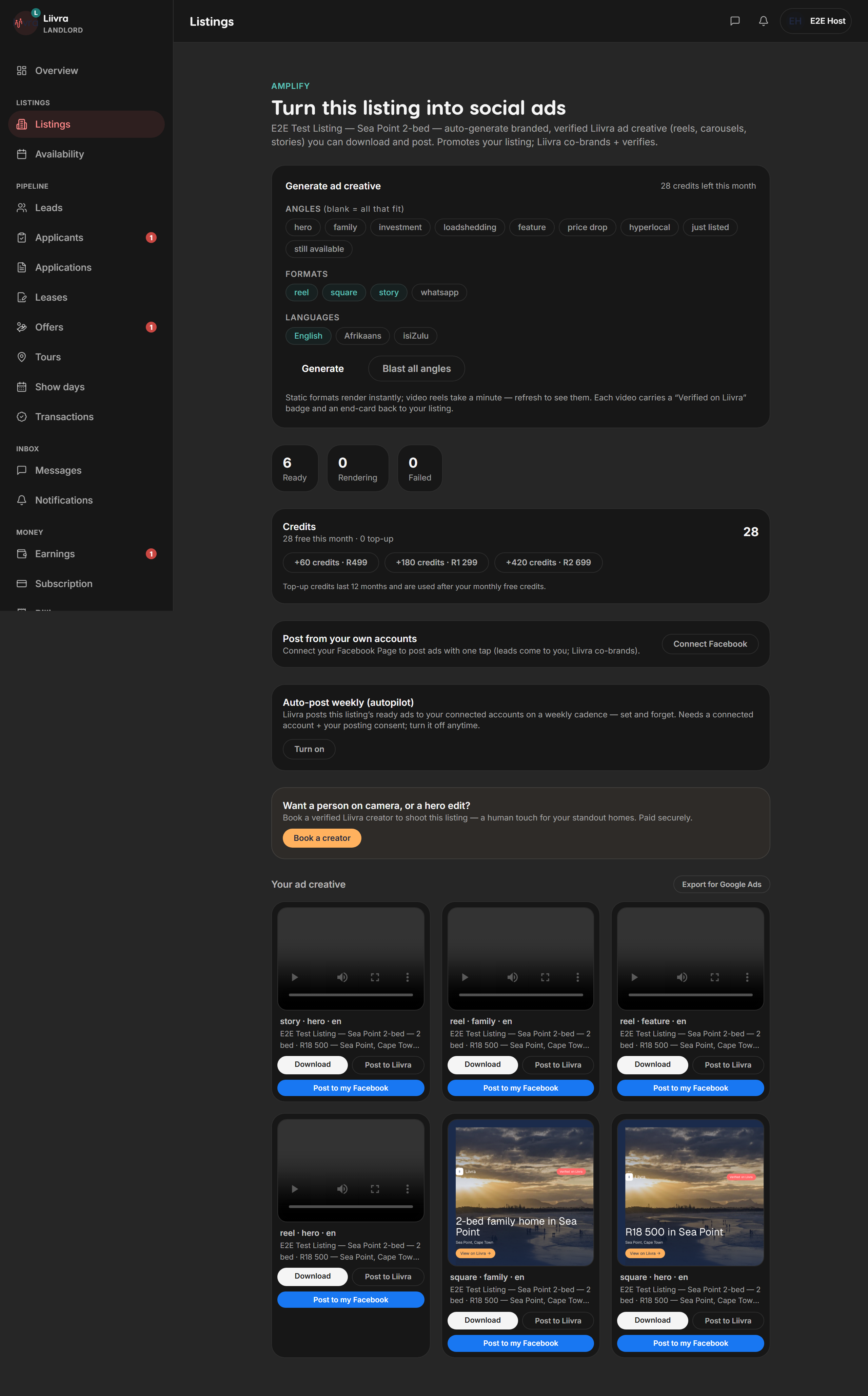 Amplify output formats — Liivra web (dark)