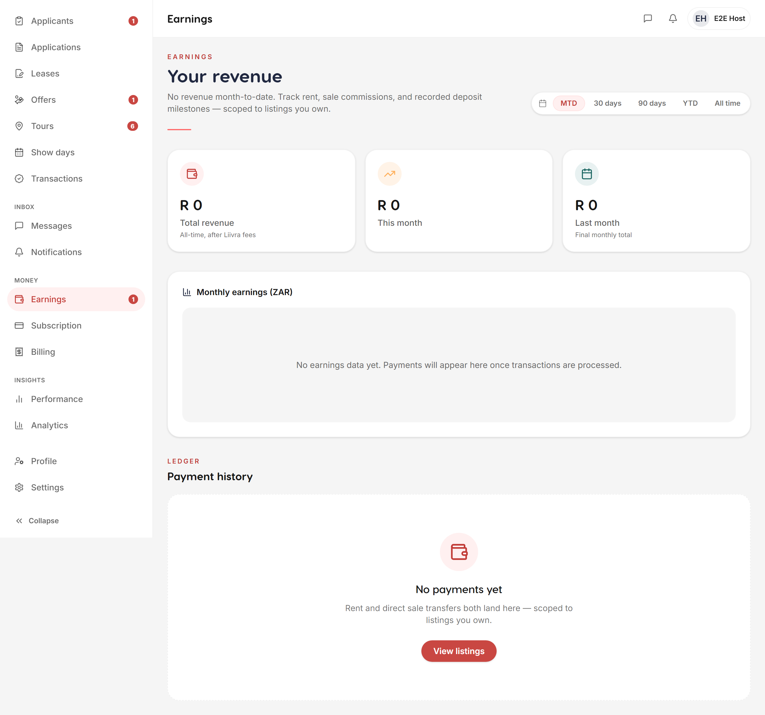 Earnings ledger — Liivra web