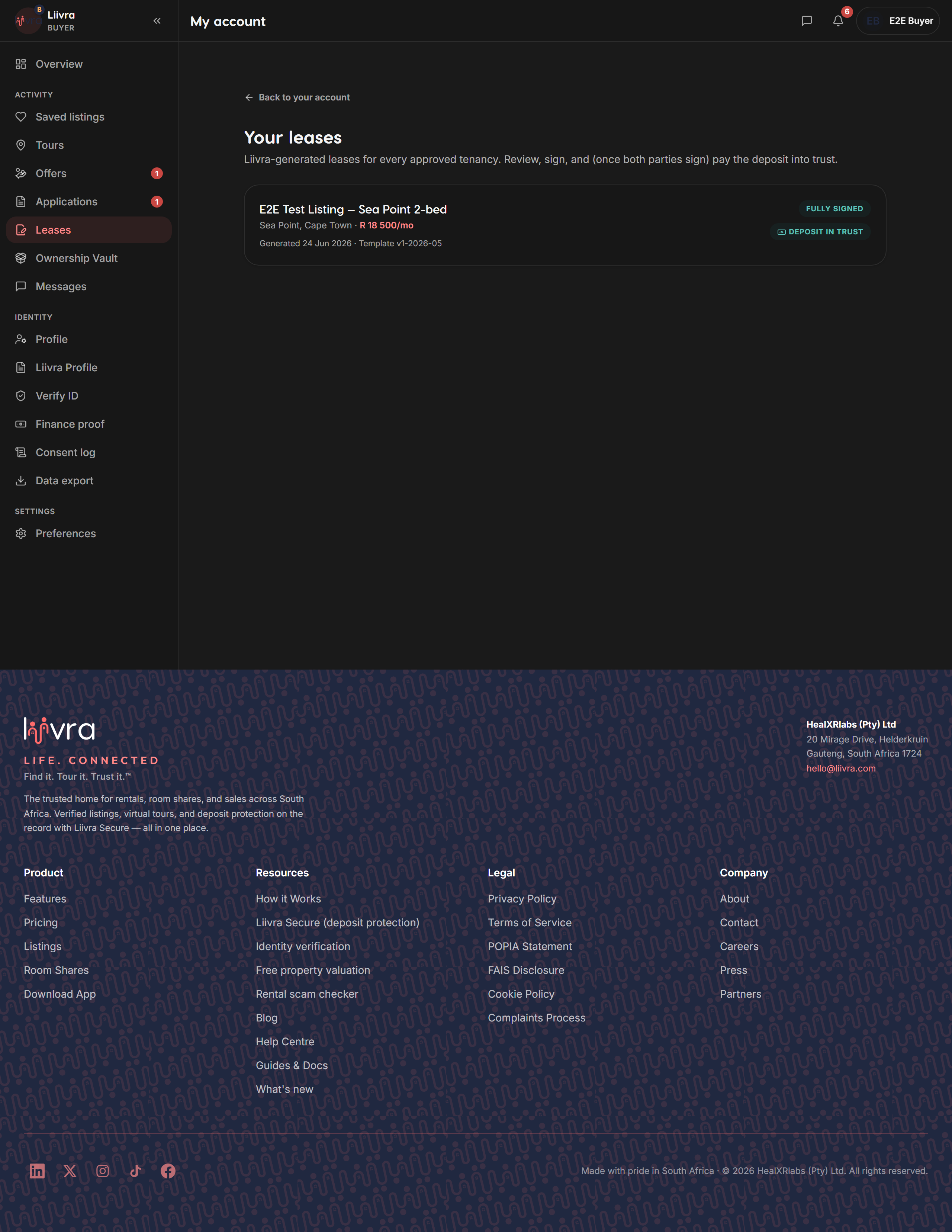 Lease generate — Liivra web (dark)