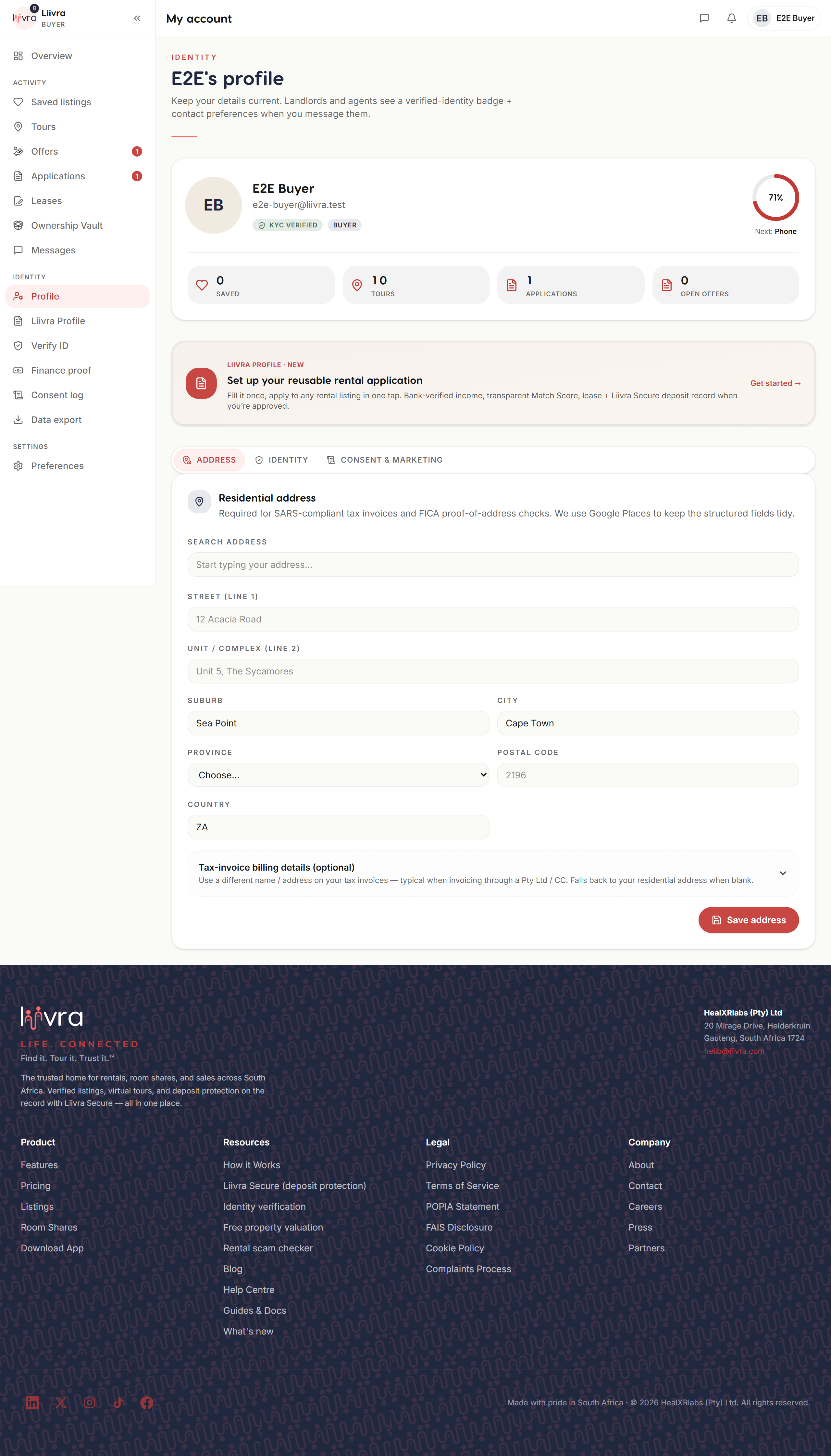 Account profile — Liivra web