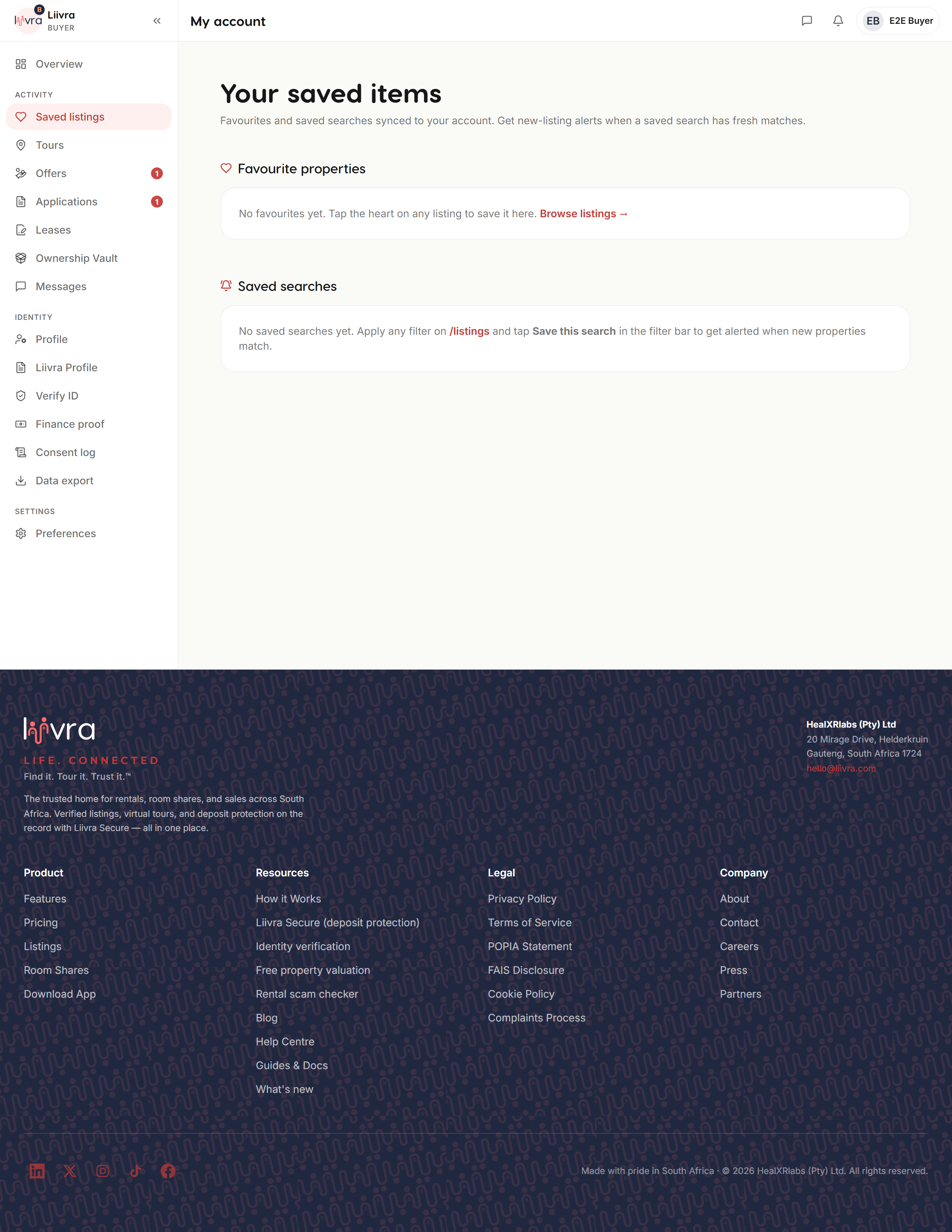 Saved homes — Liivra web